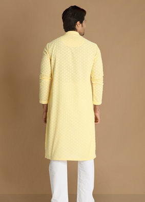 Light Yellow Chikankari Kurta Pajama image number 3